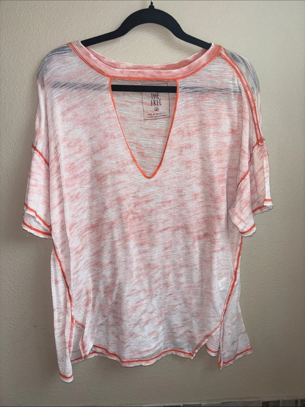 Free People We The Free Oversized Raw Seam Keyhole Top Orange XS